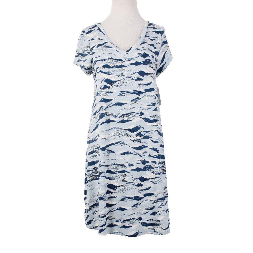 Aline Dress $88 Monstera Bay Sz XLP Blue White Hawaii Made Rayon Spandex